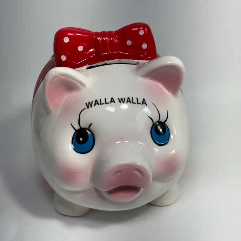 Pink Piggy Bank Walla Walla, WA Red Bow Taiwan 5.75" Tall