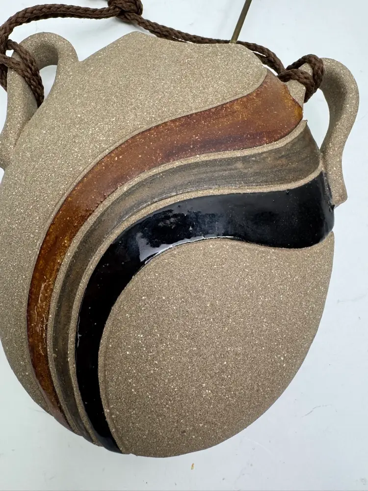 Southwest Pottery Wall Pocket Vase ~ Textured W/ Pottery Calla Lily Stem Flower ~ Signed By The Artist