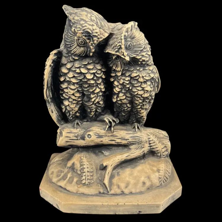 Cuddling Owls Bookend, Resin Owls On Branch Bookend, Single Bookend, Vintage Owl Decor, Great Horned Owl Figurine Decor