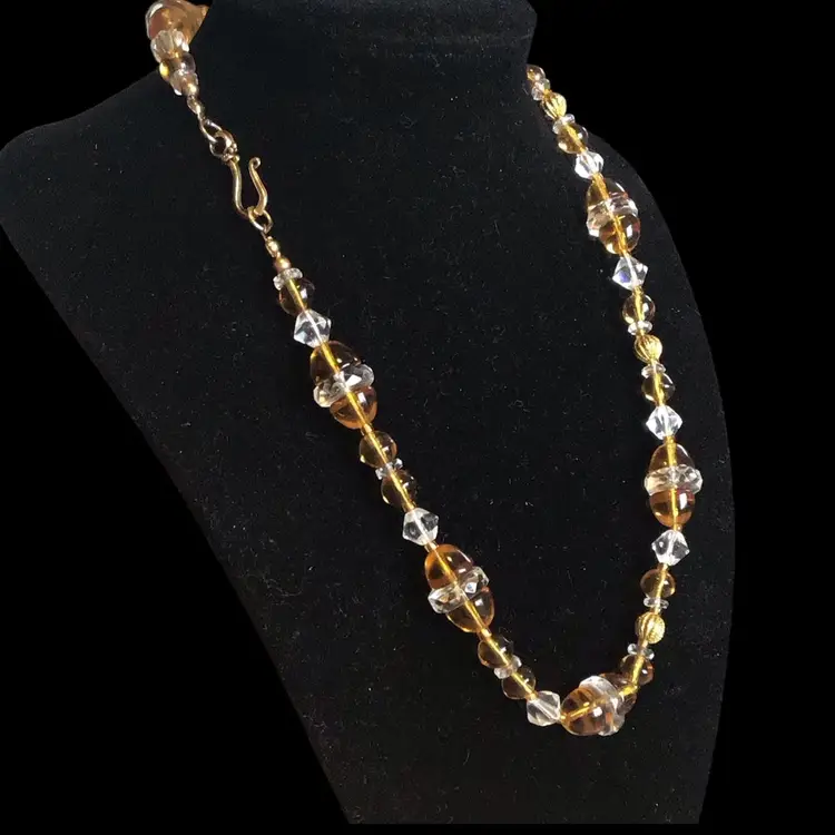 Amber & Clear Glass Beaded Necklace
