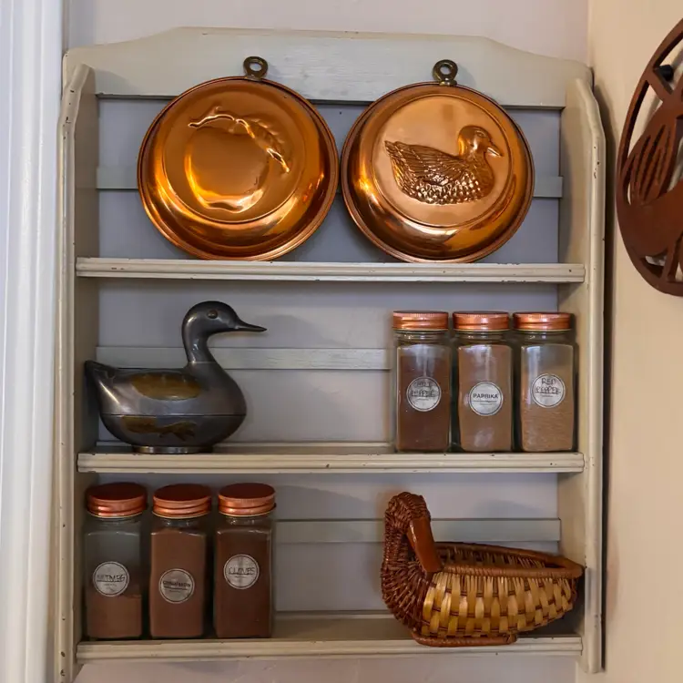 Vintage Painted Wooden Spice Rack Wall Shelf