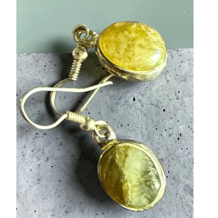 Lemon Quartz Silver Tone Pierced Dangle Earrings