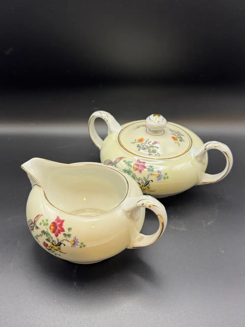 Vintage Creamer And Sugar - Bohemia Ceramic Works, Czechoslovakia - Cecil Pattern