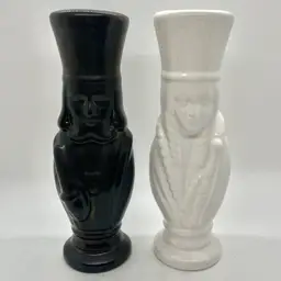 Vintage MCM Hobbyist Pottery Chess Piece Vases 8” King Queen Black White