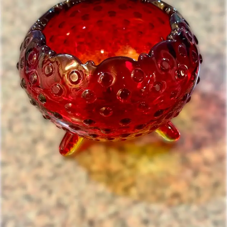 Vintage L.E. Smith Heritage Red Amberina Hobnail Footed Rose Bowl