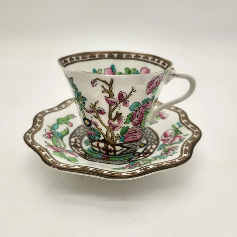 Coalport Indian Tree Demitasse Cup and Saucer Made in England Bone China Vintage