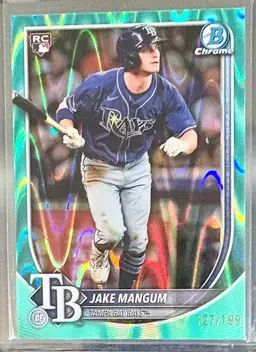 2025 Bowman Chrome Jake Mangum Rookie (RC) Aqua Raywave Refractor Parallel /199 Tampa Bay Rays