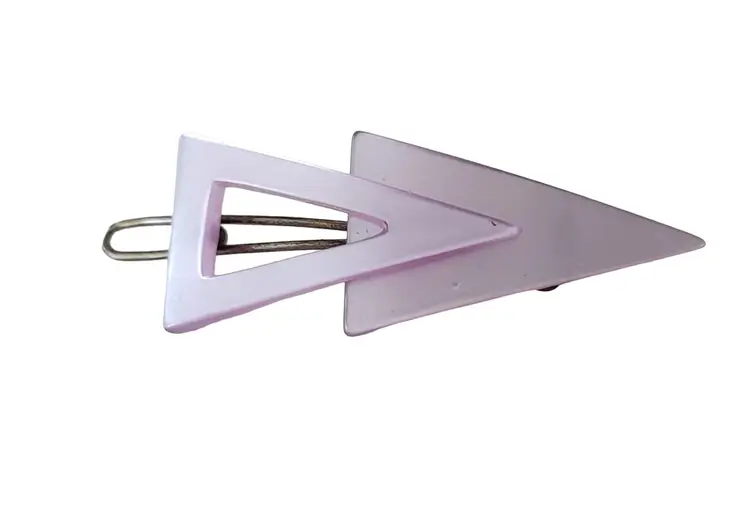 Lavender, Purple Frosted Lucite Dimensional Triangle Duo Vintage Hair Barrette, Metal Clip E634