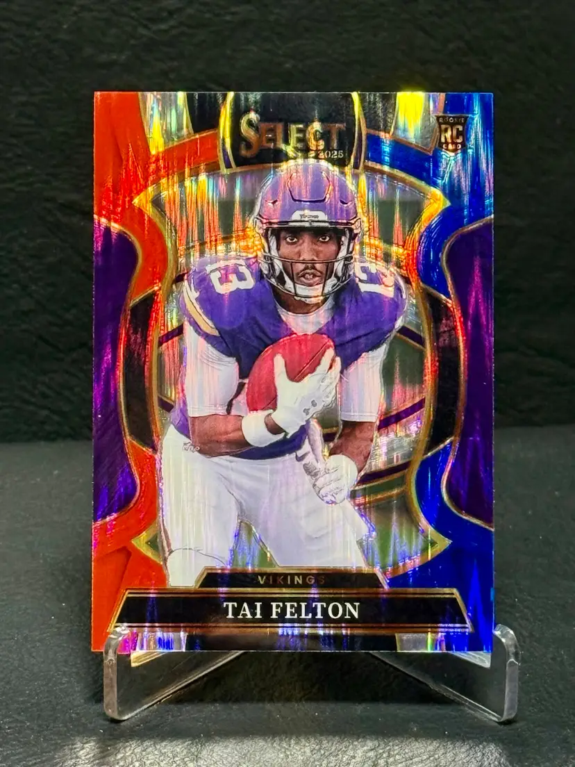 Tai Felton 2025 Panini Select #64 Red and Blue Prizm Shock Minnesota Vikings