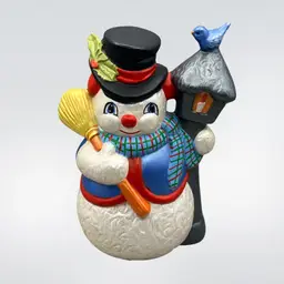 Ceramic Snowman With Bird Mold Hand Painted 1980’s 7.5”