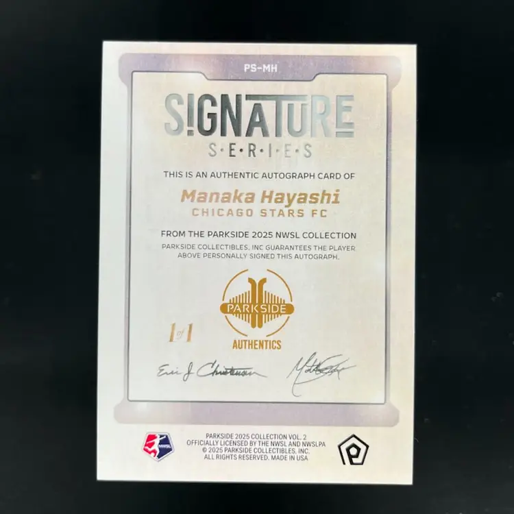 Manaka Hayashi 2025 Parkside NWSL Vol 2 Signature Series Autograph Gold 1/1 Soccer Card
