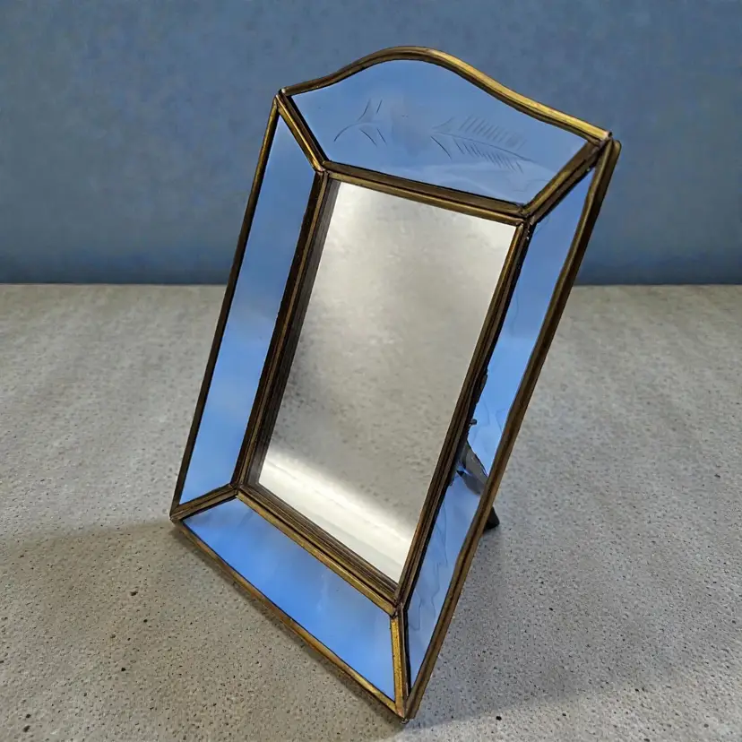 Via Vermont Stained Glass Periwinkle Blue Mirror Photo Table Top Frame