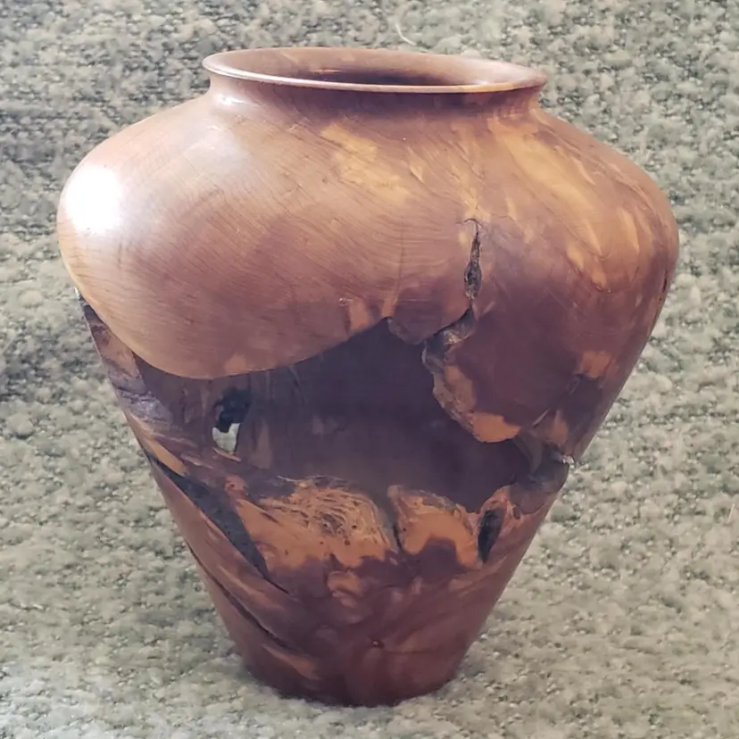 Studio Art Burl Wood Turned Vase 8¼" Tall 7¾" Diameter Approximately Signed Vintage