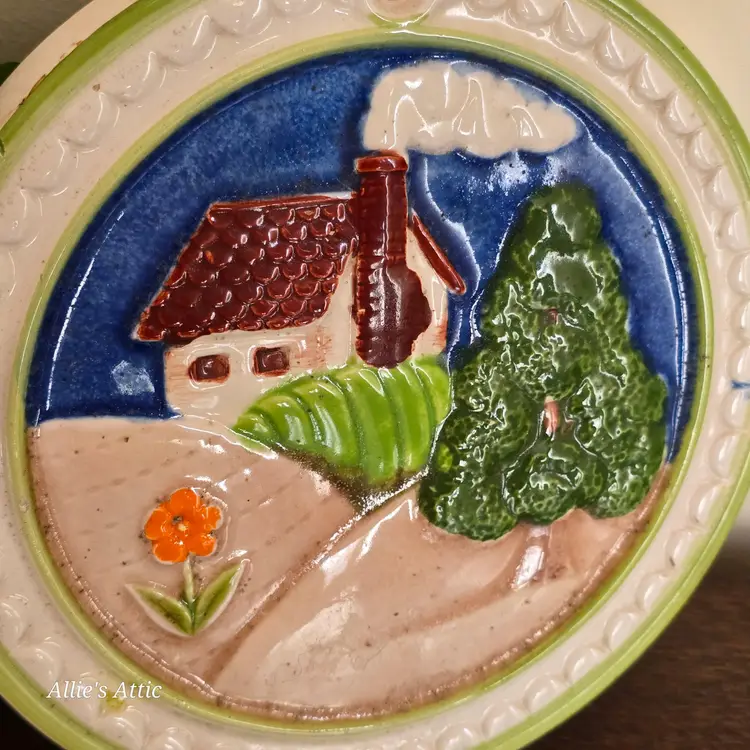 Cottagecore Ceramic House Flowers Vtg Japan Wall Trivet Plaque Art Home Decor 7”