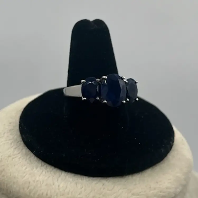 #J37 - 925 Silver (Tested & Marked) Deep Blue Sapphire Ring, SIZE 8.75, 4.7g