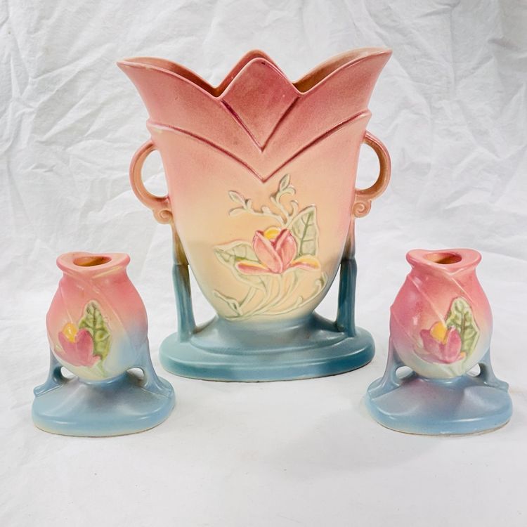 Hull Pottery Vase And Candle Set Partial Sticker