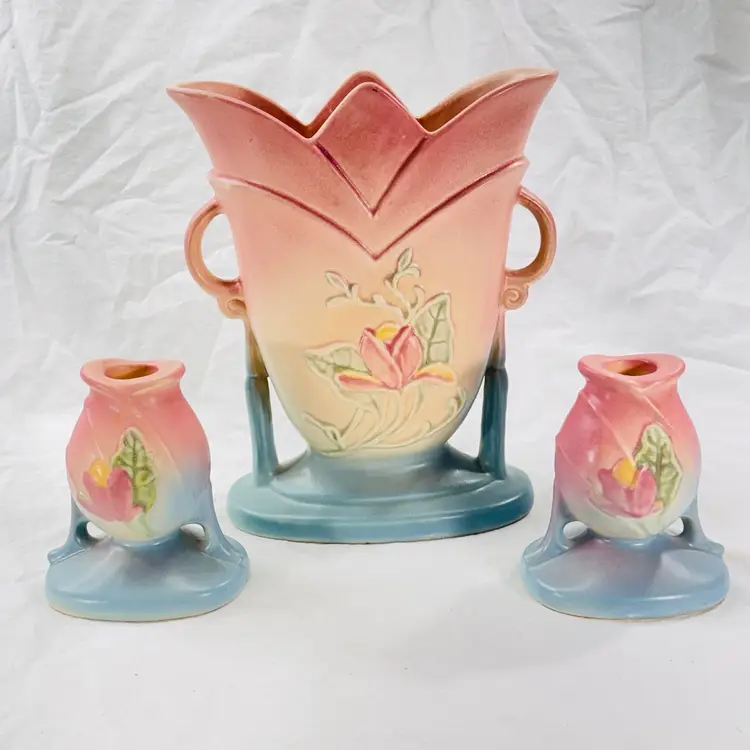 Hull Pottery Vase And Candle Set Partial Sticker