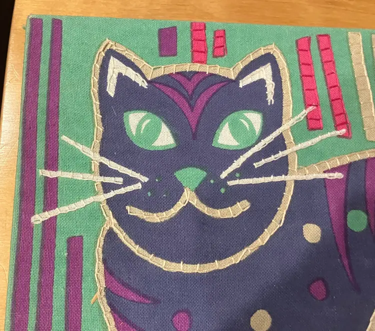 PrintRun Co Stretched Canvas Multicolored Stitched Purple Cat