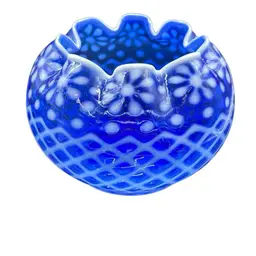 Rare Fenton Snowflake Rose Cobalt Blue Ruffled Bow