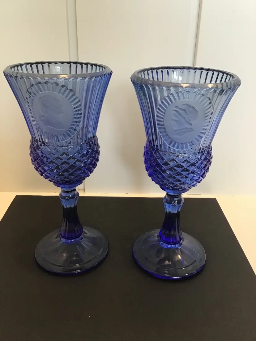 1378-Cobalt Blue Martha And George Washington Goblets