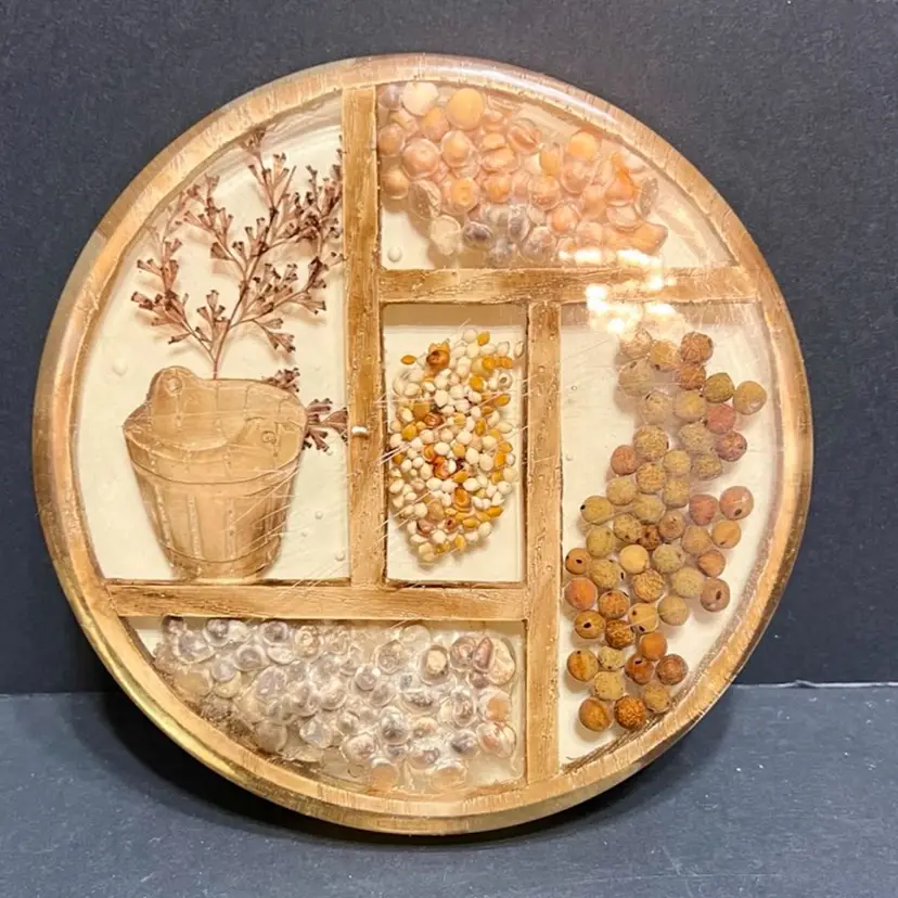 MARKDOWN! Grains in Lucite Trivet, Just Over 5" Diameter, 3/4" High