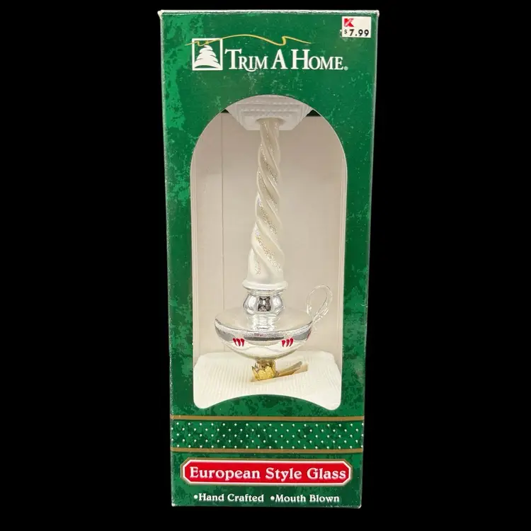 Trim a Home European Blown Glass Vintage Christmas Ornament Candlestick Clip On