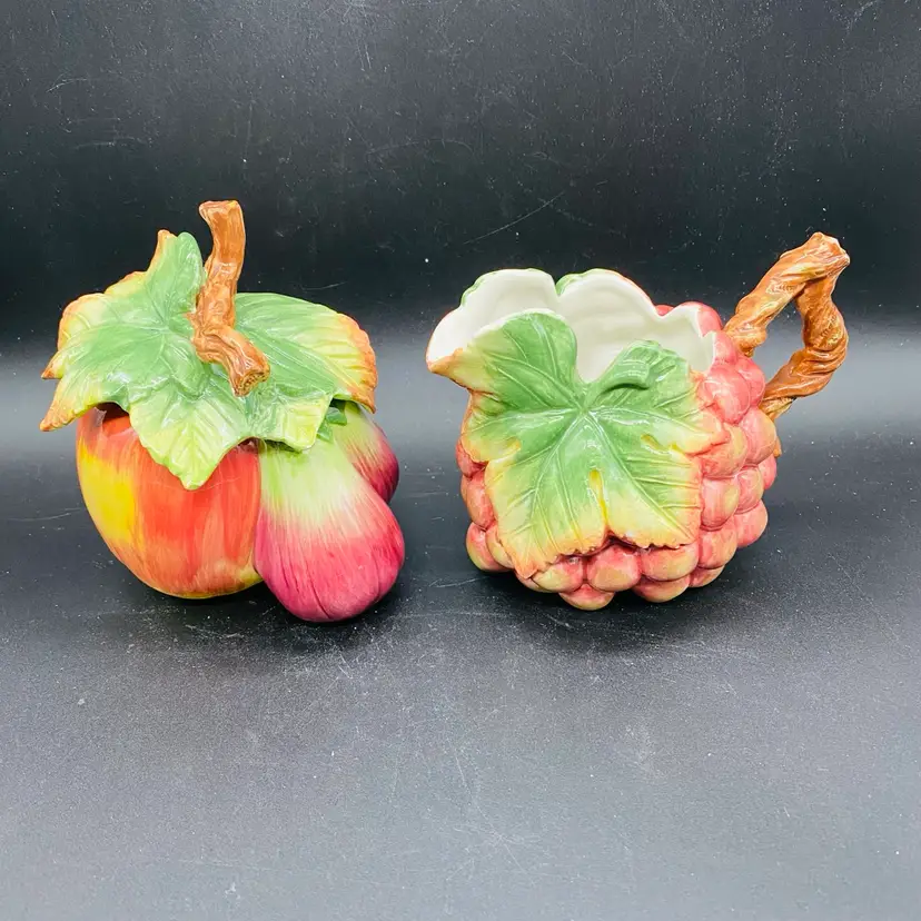 #1815 Fitz and Floyd Classics Country Gourmet Creamer and Covered Sugar Apples Grapes