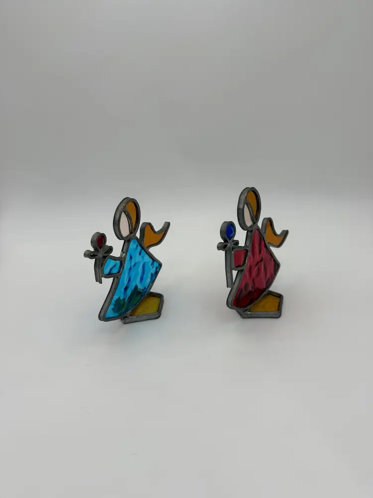 Stained Glass Christmas Nativity Angels Display 5” X 5.5” Handmade Set Of 2