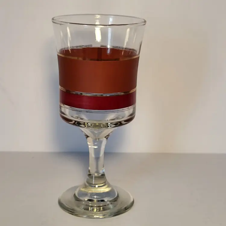 Libbey Brandywine Pattern Goblet Glass 6.25in Tall Brown Maroon Gold Vintage