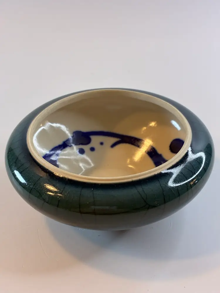 ANDREW MACCORKINDALE ART Studio Signed POTTERY ‘95 Trinket Dish Green Base Only 3.5”