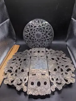 Vintage Set Of 2 Ornate Metal Trivets By Raimond