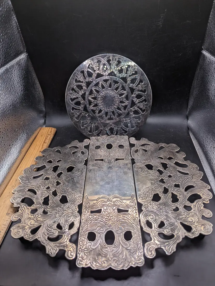 Vintage Set Of 2 Ornate Metal Trivets By Raimond