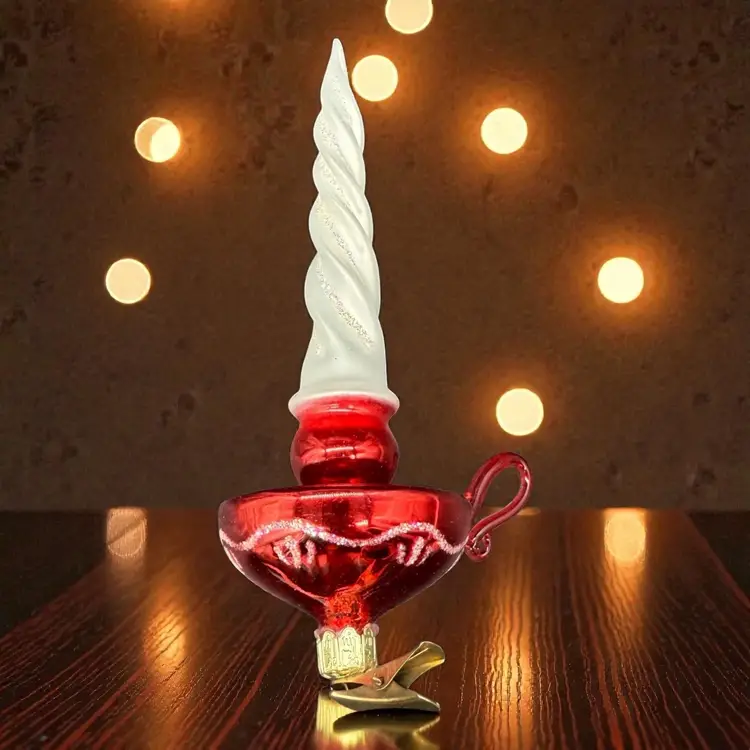 Trim a Home European Blown Glass Vintage Christmas Ornament Candlestick Clip On