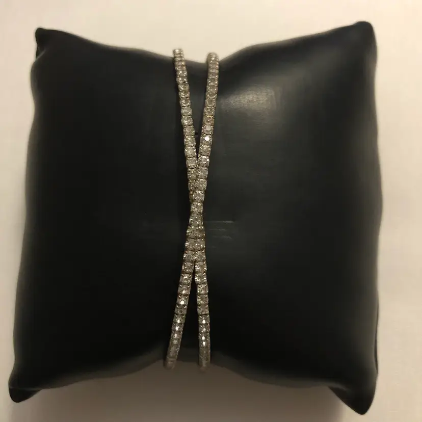 Criss-Cross Cuff Silver-Tone Bracelet with Inlaid Faux Diamonds Adjustable