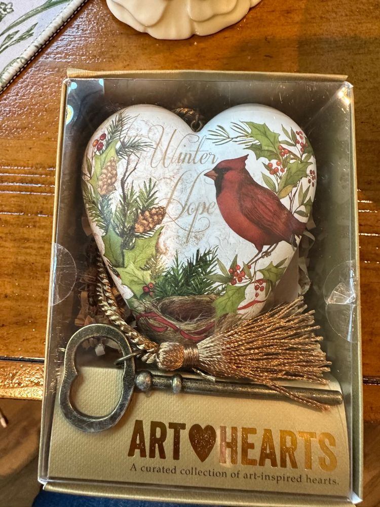 DEMDACO “Winter Hope” Cardinal Art Heart Ornament Decor Key NEW