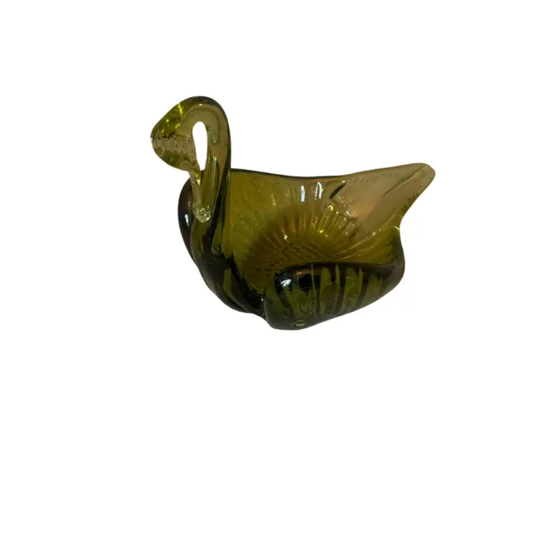 Art Glass Avocado Swan 6 1/2 X 4 X 4 Inches