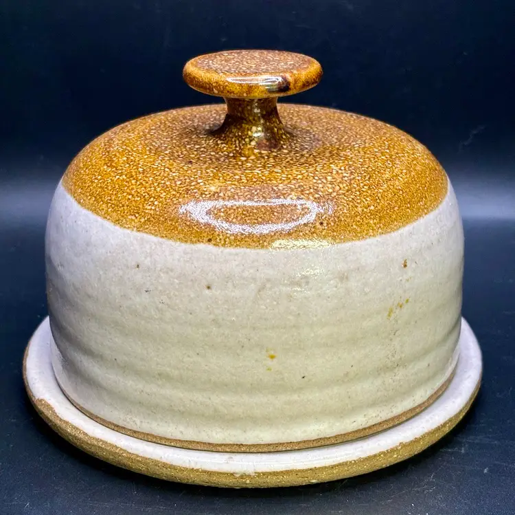 Handmade Pottery Floral Speckled Covered Butter Bell Dish 4.5”