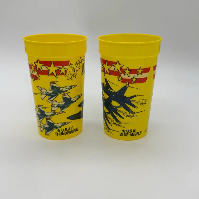 Vtg. U.S.A.F. THUNDERBIRDS & U.S.N.BLUE ANGELS Collectible 20oz Plastic Cups Set Of 2