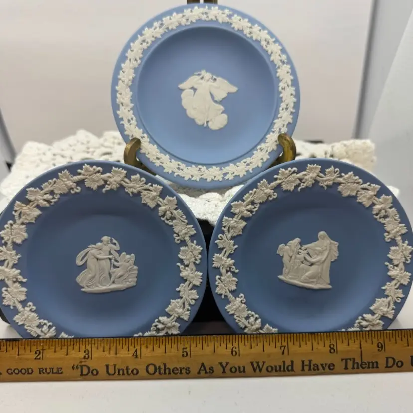 3 Blue Wedgwood Plates, 4”