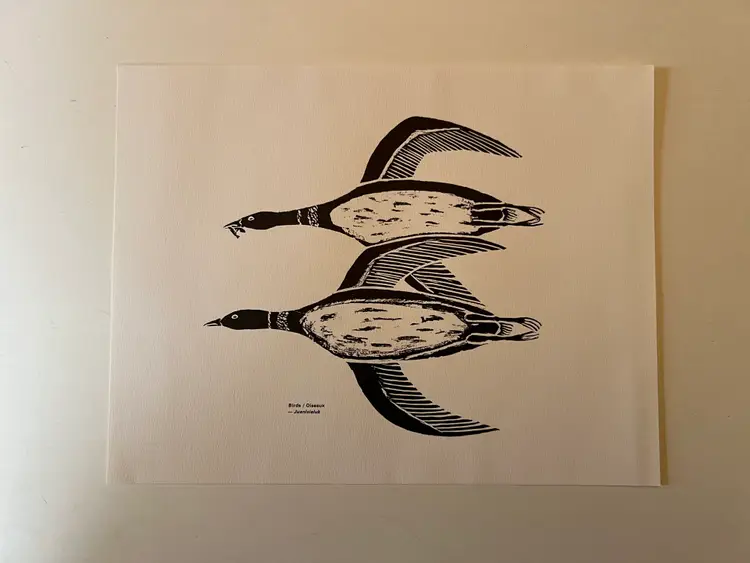 1970s Inuit Art Print - Birds- Juanisialuk - Vintage Eskimo La Fédération des Coopératives du Nouveau Quebec
