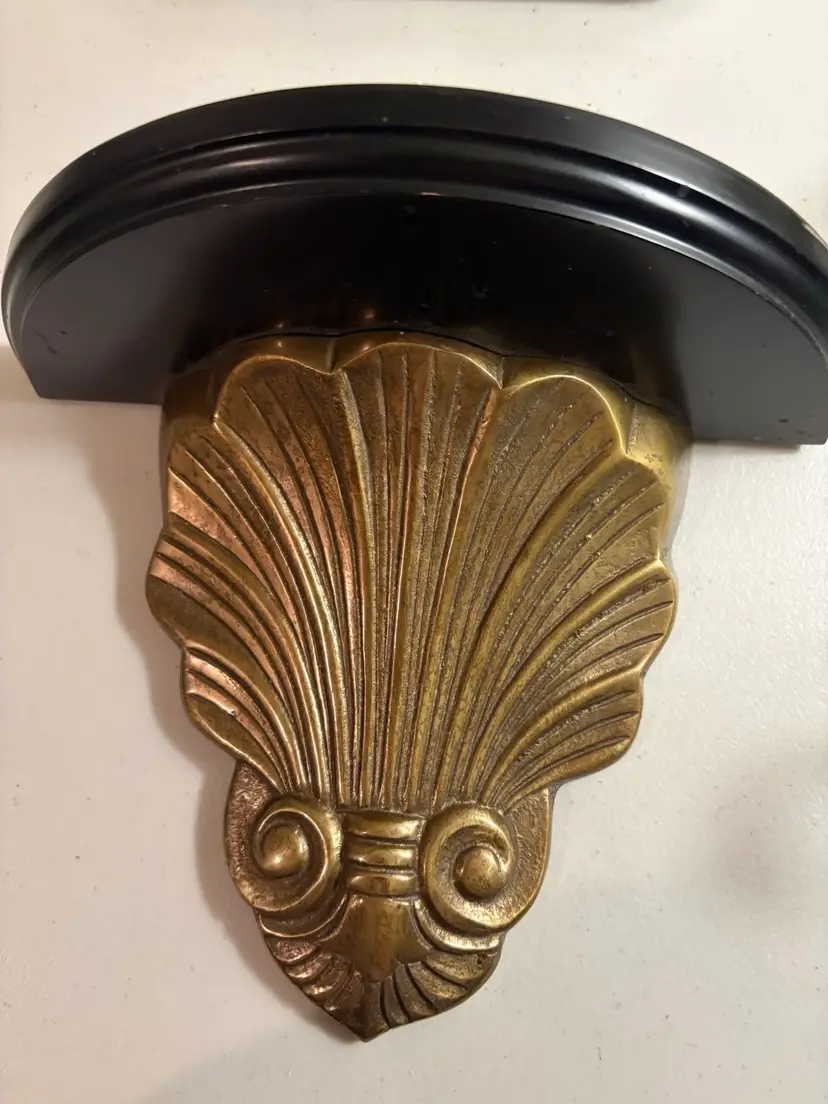 Vintage Solid Heavy Brass Seashell Half Moon Plate Groove Shelf / Sconce Hollywood Regency