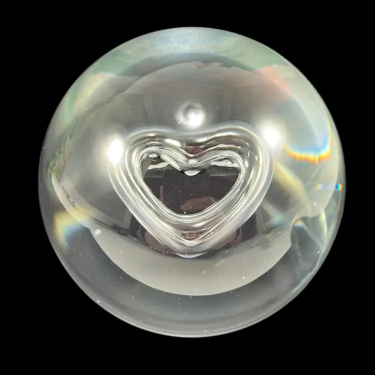 Swedish Floating Heart Art Glass Paperweight, Made In Sweden Suspended Bubble Heart Glass Paperweight, Clear Heart Glass Paperweight