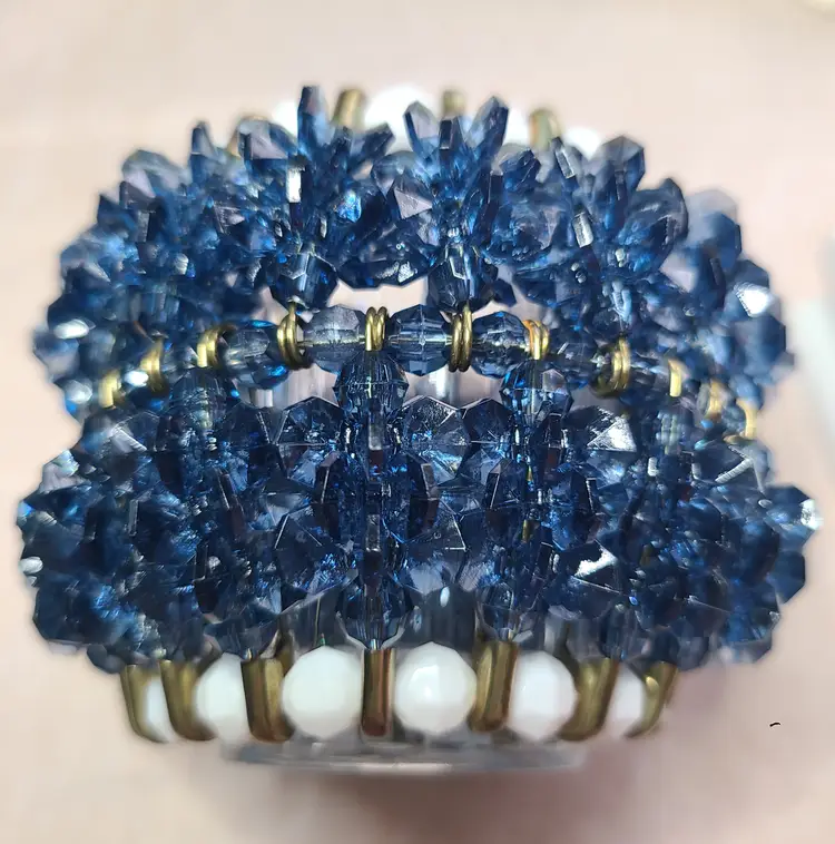 Vintage Navy Blue Beaded Safety Pin Votive Candle Holder