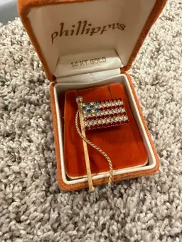 Vintage Rhinestone Flag Brooch