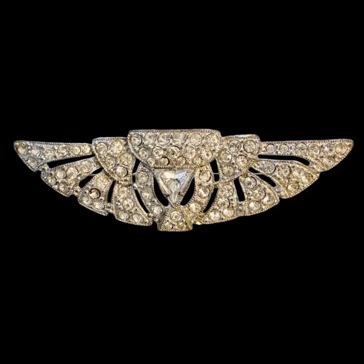 Pot Metal And Paste Stone Art Deco Brooch 3” AS IS