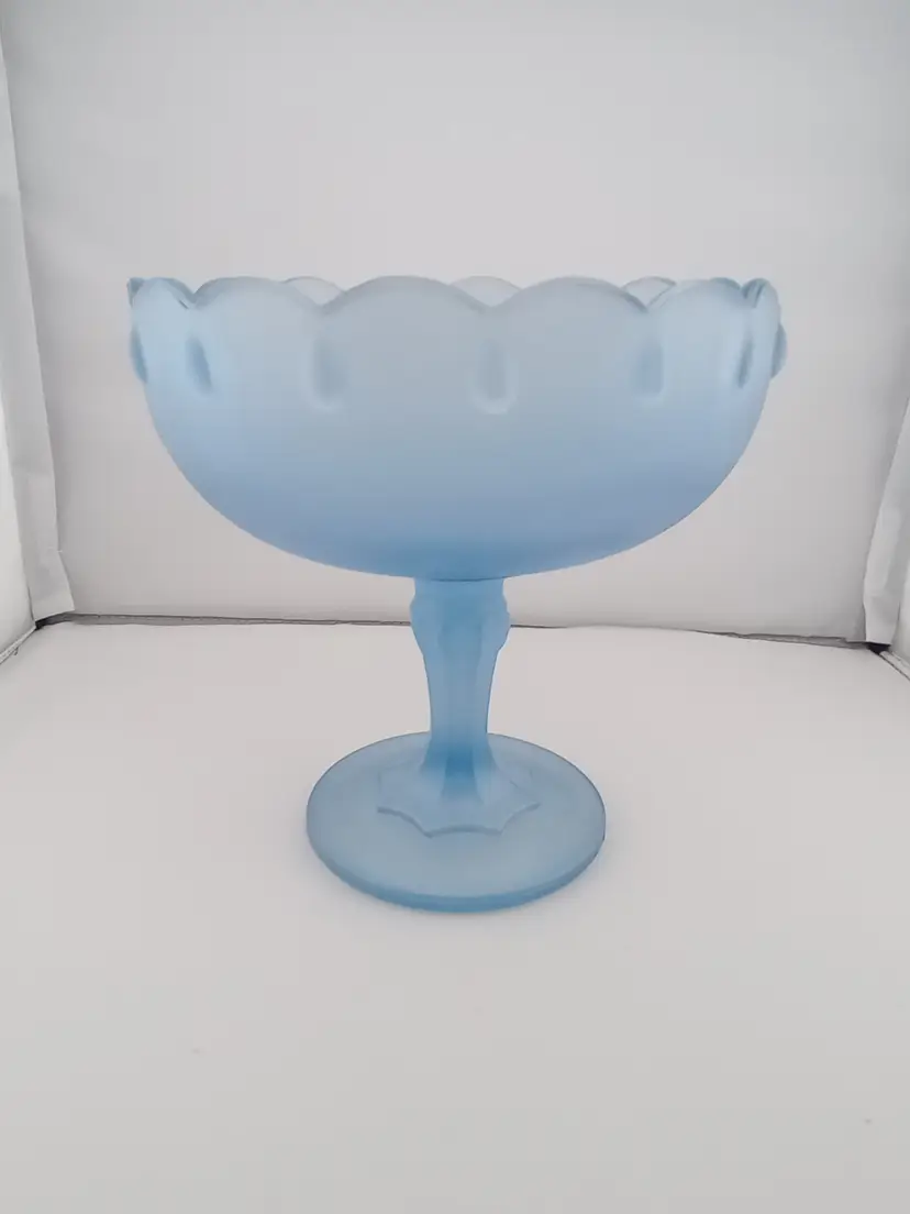 Indiana Glass satin blue Teardrop compote