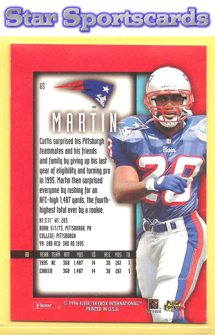 1996 Ultra Sensations #65 Curtis Martin Pewter New England Patriots