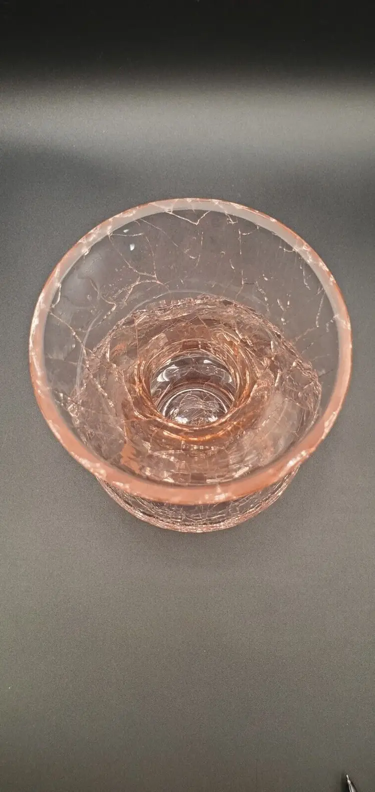 Vintage Hand Blown Light Pink Crackle Glass Vase 6-1/2" Tall Mid-Century