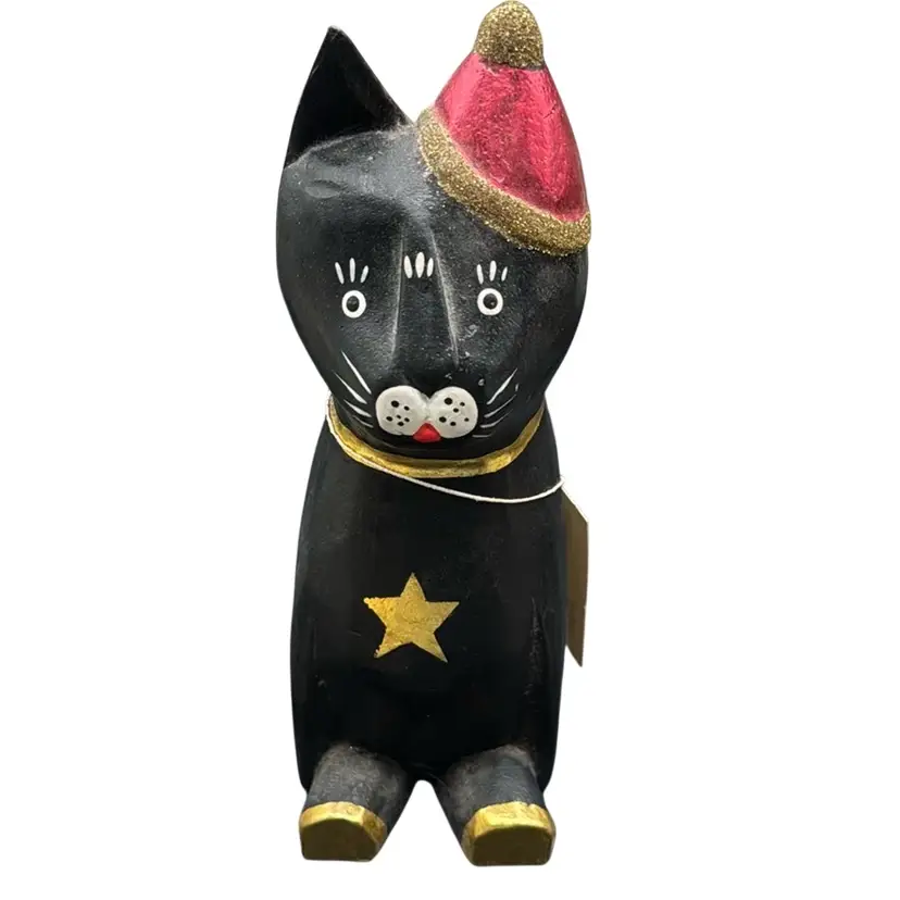Handmade Wooden Santa Cat