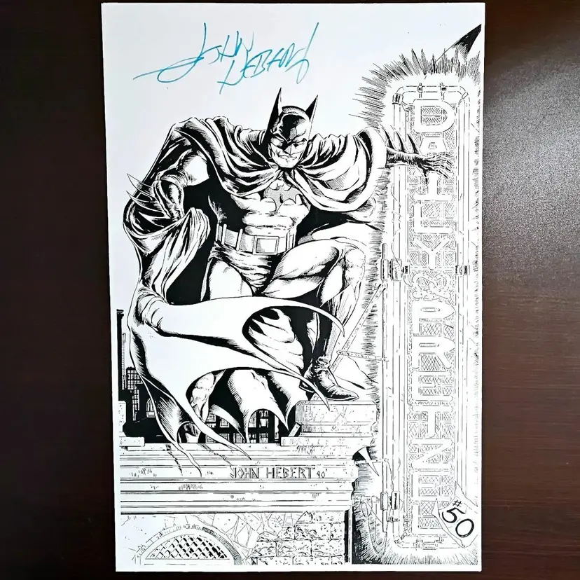 BATMAN Sketch Art Print Signed John Herbert the Daily Pretzel 11 x 17 EXC